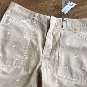 Steven Alan Beige Shorts with White Bird Design